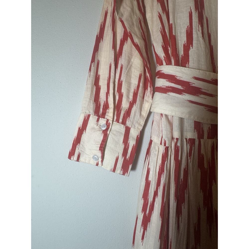 Guadalupe SZ Large Meredith Red Ikat Dress drop waist 1/4 button Cottagecore - Picture 11 of 11